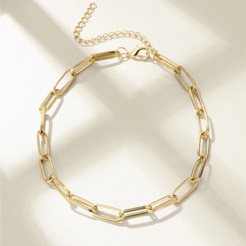 Minimalist Paperclip Chain Anklet Retro Alloy Metal Geometric Link Adjustable Foot Jewelry For Women