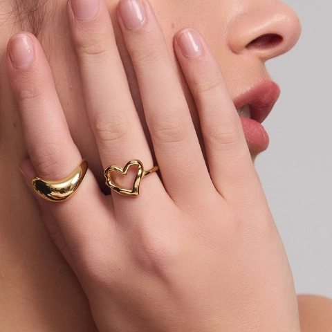 Hollow Heart Ring Stainless Steel Adjustable Open Band Minimalist Chic Fashion Jewelry Gift For Women Girls Gold Silver