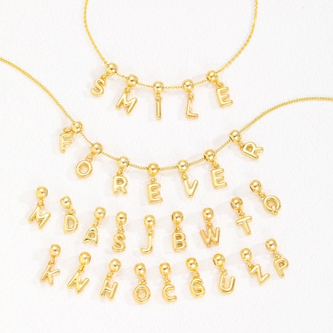 Collar Con Colgante De Letra De Burbuja 3D De Cobre Chapado En Oro De 18K Alfabeto Estilo Globo Joyería