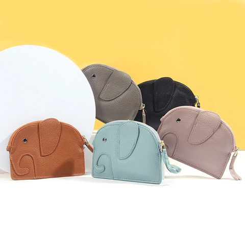Mini Monedero Con Forma De Elefante Cuir De Vaca Genuino Patrón Lichi Cartera Con Llavero Para Mujeres