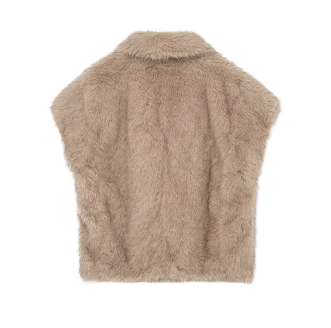 Women Faux Fur Vest Lapel Collar Sleeveless Plush Waistcoat Open Front Casual Warm Autumn Winter Outerwear