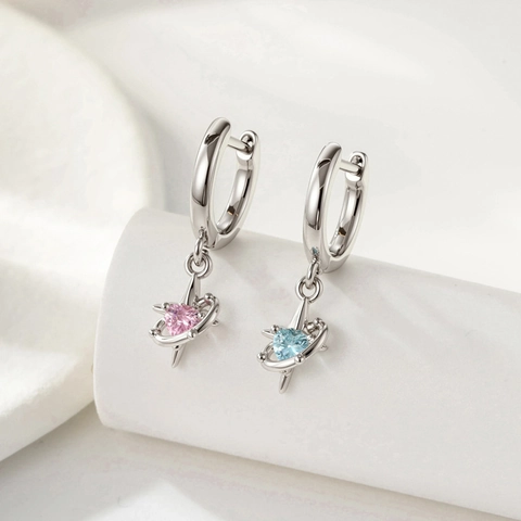 Boucles D'oreilles Créoles Pendentif Cœur Planète Cuivre Zircone Bijoux De Mode Pour Femmes Style Céleste