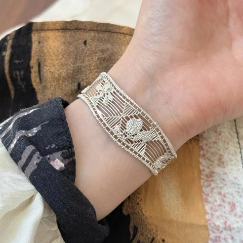 Bracciale Rigido Aperto Geometrico A Rete Traforata Vintage In Rame Placcato Oro Argento Gioielli Eleganti Accessorio Donna