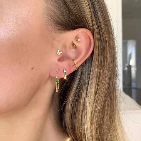 Orecchini a Nappina con Catena in Zirconia di Rame Minimalista Con Perno in Argento Sterling 925 Orecchini Geometrici per Donna