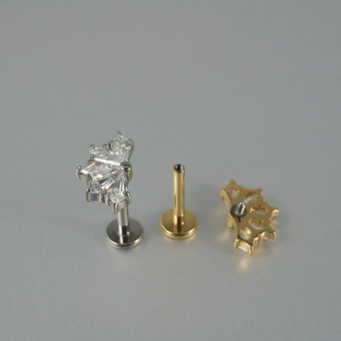 G23 Titanium Labret Stud Internal Thread Lip Ring Cartilage Earring Body Piercing Jewelry Marquise Flower Zircon Flat Back