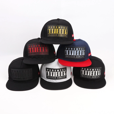 Cappello Da Baseball A Tesa Piatta Snapback Cotone Poliestere Logo Parental Advisory Hip Hop Streetwear Protezione Solare Regolabile