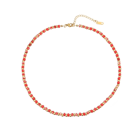 Stainless Steel Beaded Necklace For Women Elegant Red Blue Marble Pattern Adjustable Chain Choker Fashion Jewelry