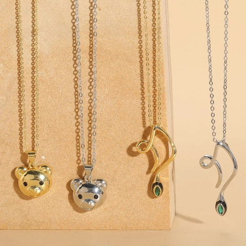 Collana Con Ciondolo Orso Carino Serpente Astratto Rame Con Zircone Pietra Verde Gioielli Di Moda Per Donna Catena Di Clavicola