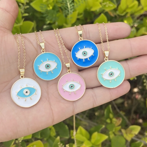 Evil Eye Anhänger Halskette Kupfer Emaille Rund Anhänger Mode Schmuck Für Frauen Mädchen