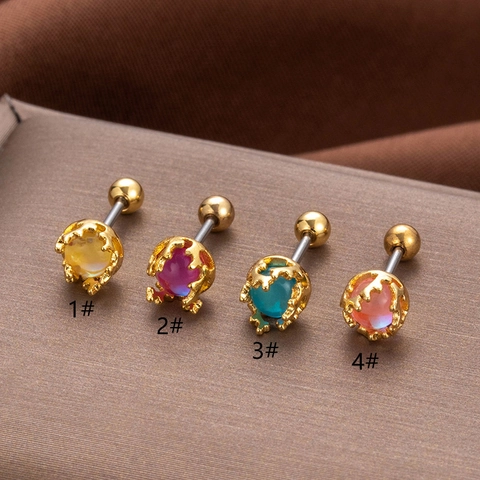 Colorful Zircon Ear Cartilage Stud Earrings Stainless Steel Screw Back Helix Piercing Jewelry For Women Fashion Double Headed Ball