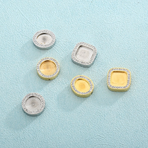 Dijes Geométricos De Acero Inoxidable Con Engastes De Circonita Y Diamantes Para Creación De Joyería DIY