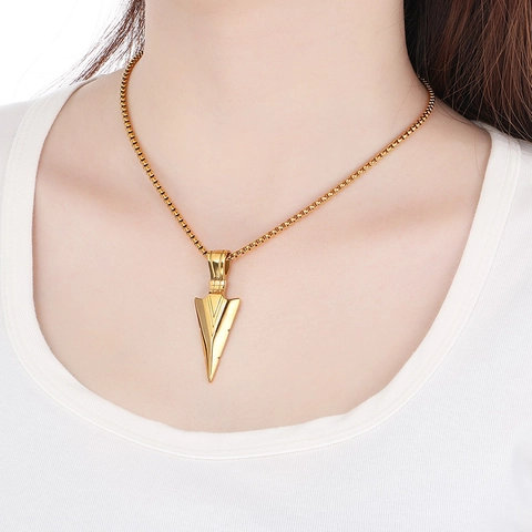 Arrowhead Pendant Necklace Stainless Steel Spearhead Hip Hop Punk Jewelry For Men Women Box Chain Geometric