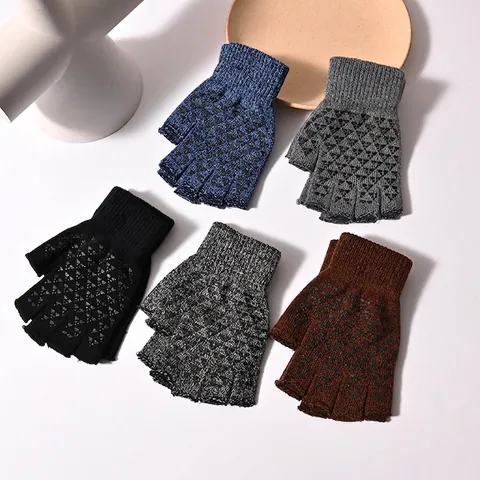 Guantes Sin Dedos Punto Poliéster Palma Silicona Antideslizante Cálido Invierno Conducción Ciclismo Para Hombres Mujeres Unisex
