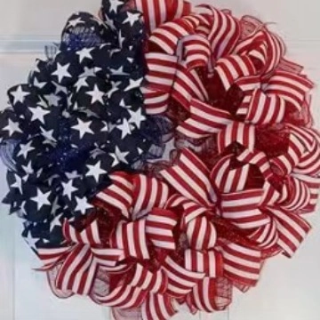 Patriotic Independence Day Wreath American Flag Stars Stripes Mesh Ribbon Front Door Hanging Ornament Home Party Decor