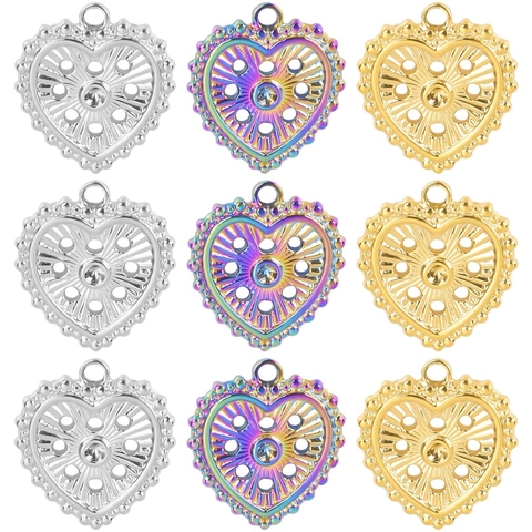 Colgantes De Acero Inoxidable En Forma De Corazón Dijes De Filigrana Hueca Con Diamantes De Imitación Para Hacer Joyas DIY