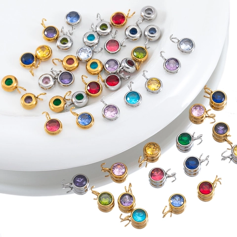 Ciondolo Rotondo in Acciaio Inossidabile con Zirconia Accessori per Gioielli Fai-da-te Ciondoli per Collana a Catena per Donna