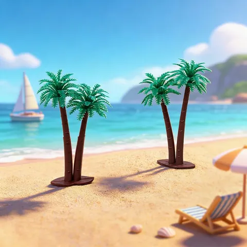 Modèle Palmier Cocotier Artificiel PVC Réaliste Double Tronc Miniature Plante Tropicale Micro Paysage DIY Décoration Bureau