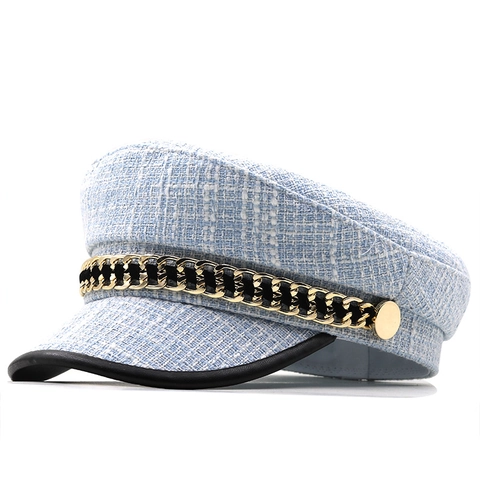 Vintage Tweed Newsboy Cap Damen Kettendeko Flache Baskenmütze Militärstil Gewebte Baumwollmischung Casual Mode Malermütze