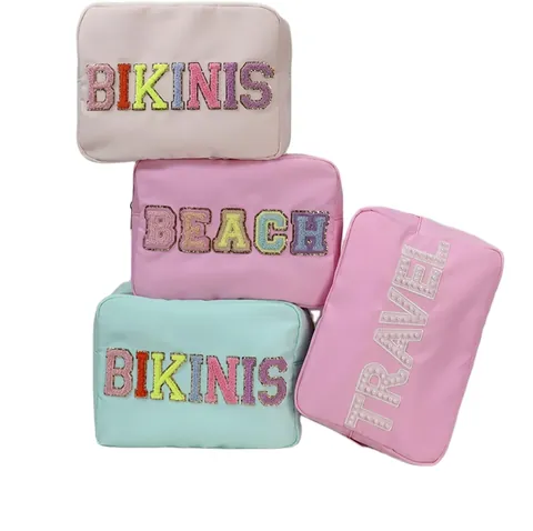 Nylon Makeup Bag Waterproof Large Capacity Cosmetic Storage Pouch Gold Zipper Portable Travel Toiletry Organizer Solid Color Women