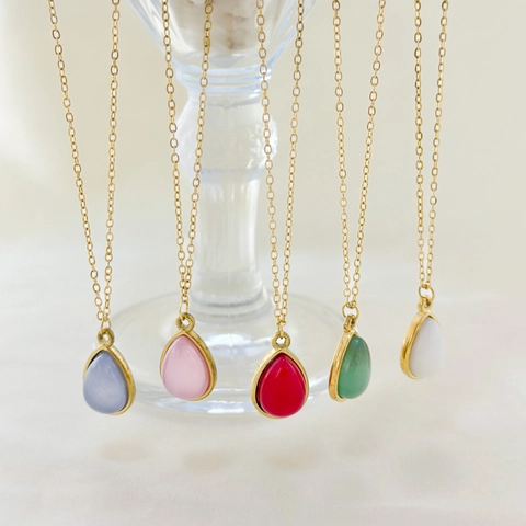18K Gold Plated Stainless Steel Waterdrop Pendant Necklace Natural Stone Teardrop Charm Chain For Women Fashion Jewelry