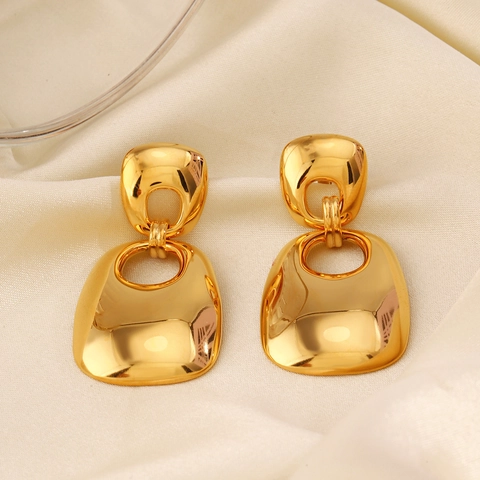 Geometric Square Drop Earrings 18K Gold Plated Stainless Steel Polished Double Layer Chunky Jewelry For Women