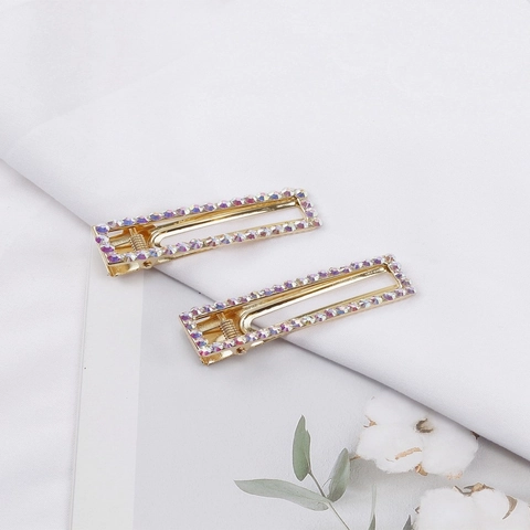 Strass Rechteckige Hohle Haarspange Legierung Entenschnabel Pin Farbverlauf Bunte Funkelnde Kopfschmuck Für Frauen Mädchen