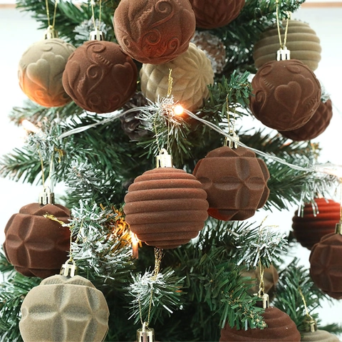Palline Di Natale Velluto Floccato Strutturato Plastica Decorazioni Appese Albero Festa Festiva Elegante Estetica