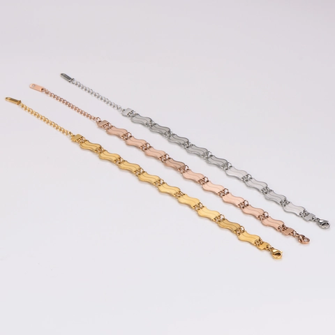 Pulsera De Eslabones Ondulados Acero Inoxidable 304 Galvanizado Minimalista Cadena En S Para Mujeres Joyería De Moda