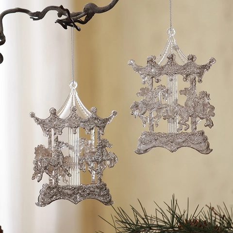 Addobbi Natalizi Appesi Acrilico Glitter Trasparente Giostra Carrozza Zucca Ballerina Renna Campane Decorazioni Per Albero