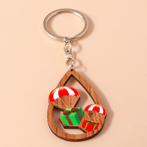 Weihnachten Holz Schlüsselanhänger Hohl Tropfen Cartoon Weihnachtsmann Rentier Feiertag Geschenk