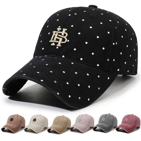 Polka Dot Embroidery Baseball Cap Vintage Washed Cotton Adjustable Sunshade Peaked Hat For Men Women Casual Outdoor