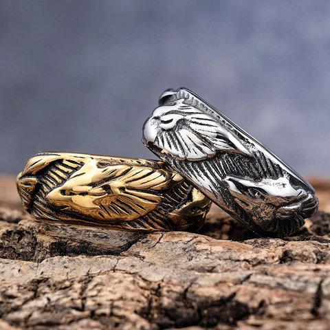 Bague Relief Aigle Acier Inoxydable Sculpture Animale Rétro Punk Hip Hop Bijoux Pour Hommes