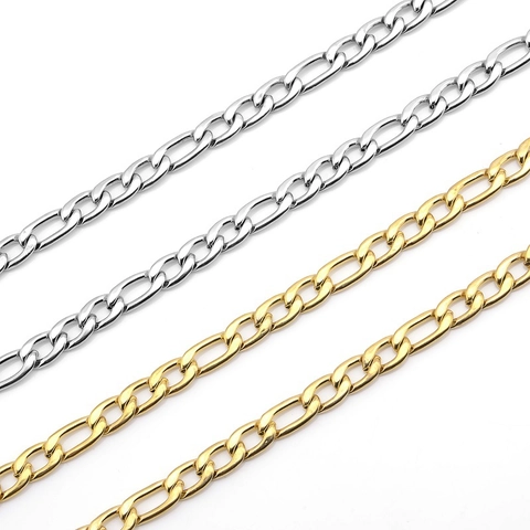 Stainless Steel Figaro Chain Necklace Light Luxury Vacuum Plated Geometric Link Chain Necklaces For Men Women Casual Jewelry Gift