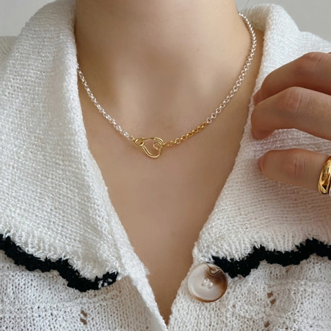 Collana Con Pendente A Cuore Traforato In Argento Sterling 925 Catena Bicolore Lariat Minimalista Gioielli Da Donna