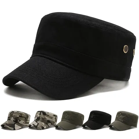 Berretto Cadet Da Uomo In Cotone Cappello Piatto Regolabile Stile Militare Ricamo Protezione Solare Traspirante