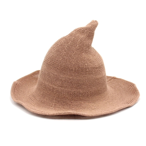 Damen Hexenhut Gestrickte Baumwolle Spitz Breitkrempig Wellig Halloween Kostüm Party Performance Vintage Stil