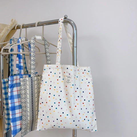 Bolso Tote De Lona Mujer Algodón Bolso De Hombro Gran Capacidad Cuadros Lunares Estampado Floral Casual