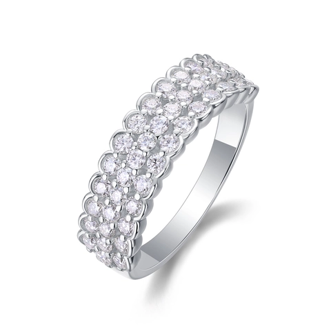 925 Sterling Silver Moissanite Ring For Women Multi Row Pave D Color 3EX Cut Fashion Minimalist Jewelry Finger Ring