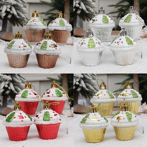 Ornamenti Appesi Albero Di Natale Forma Cupcake Glitter Colorato Plastica Decorazione Festa Casa Accessorio Regalo