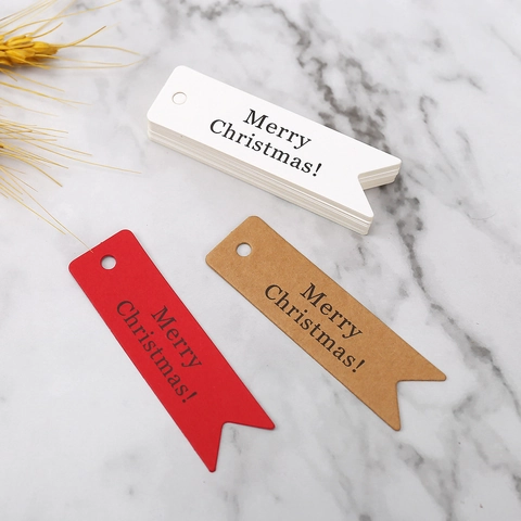 Merry Christmas Gift Hang Tags Paper Cardboard Swallow Tail Shape Labels Holiday Wrapping Decoration Craft Accessory