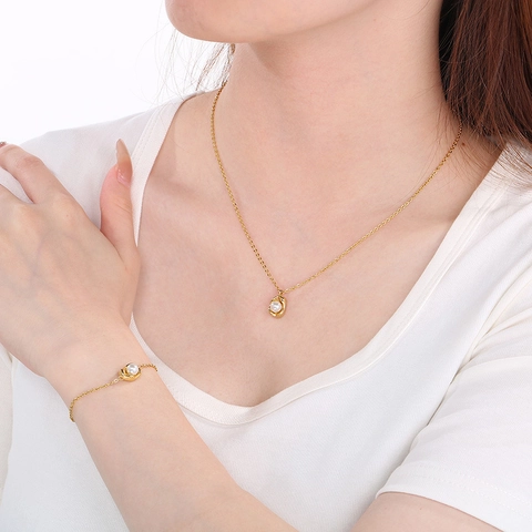 French Elegant Stainless Steel Jewelry Set For Women Gold Silver Plated Artificial Pearl Necklace Bracelet Stud Earrings Fashion Jewelry Gift