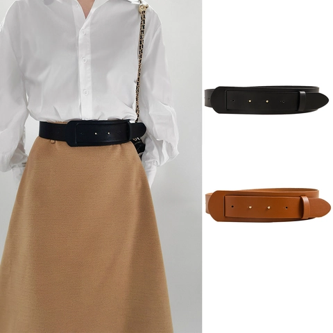Cinturón de Cintura Ancho de Cuero Artificial Minimalista para Mujer Cinturón de Corsé Versátil Decoración de Remaches para Camisas