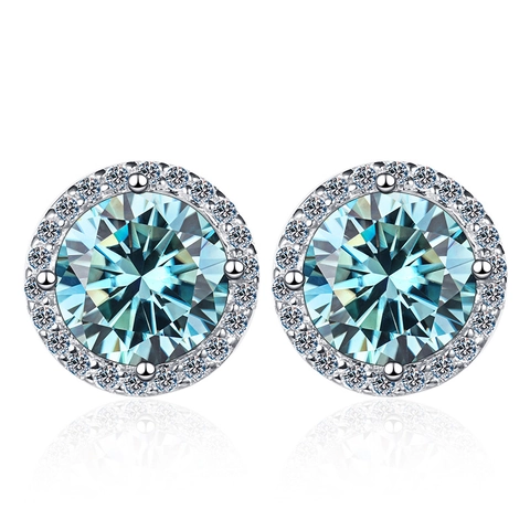925 Sterling Silver Moissanite Stud Earrings Round Halo Brilliant Cut Gemstone For Women Wedding Party Luxury Fine Jewelry
