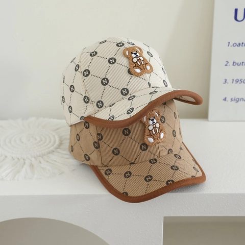 Cappellino Da Baseball E Cappello Da Pescatore In Velluto A Coste Per Bambini Con Simpatica Toppa Di Orso Stampa Di Lettere Autunno