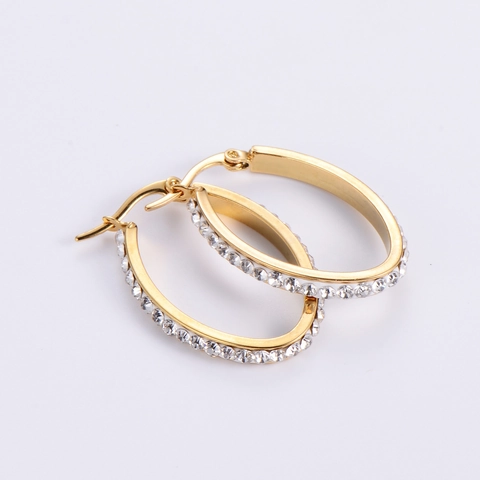 Orecchini A Cerchio Ovali Placcati Oro 18K Acciaio Al Titanio Con Intarsi In Strass Gioielli Di Moda Per Donna