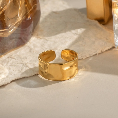Anillo De Acero Inoxidable Martillado Aurora Arcoíris Color Oro Plata Ajustable Abierto Joyas Minimalistas Geométricas Mujer