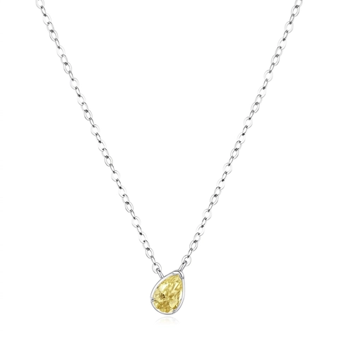 Collier Zircone Jaune En Forme De Poire Argent Fin 925 Goutte Deau Chaîne Clavicule Bijoux Élégants Minimalistes