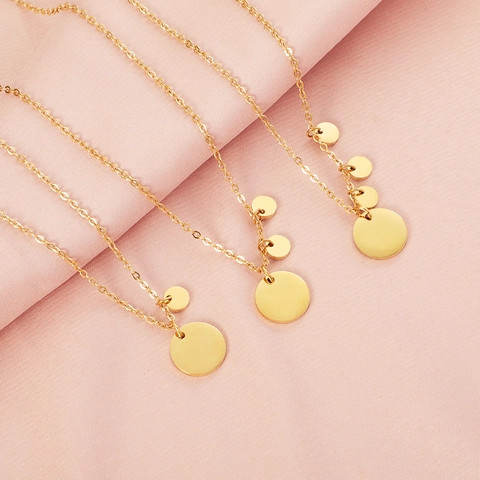 Minimalist Stainless Steel Round Disc Pendant Necklace For Women Men Gold Steel Polished Geometric O-Chain Choker Daily Jewelry