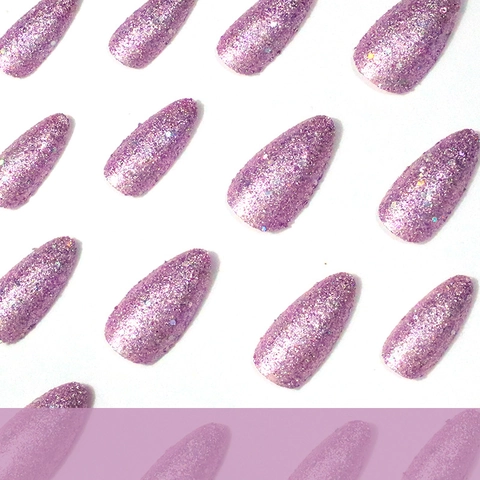 Kunstnagels Amandelvorm Roze Paars Glitter Volledige Dekking Lange Kunstnagels Voor Vrouwen