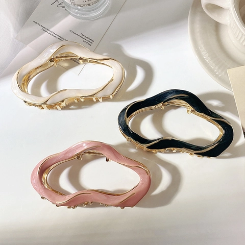 Pinza Para El Cabello Grande Línea Ondulada Irregular Aleación De Zinc Esmalte Antideslizante Estilo Ins Coreano Accesorios